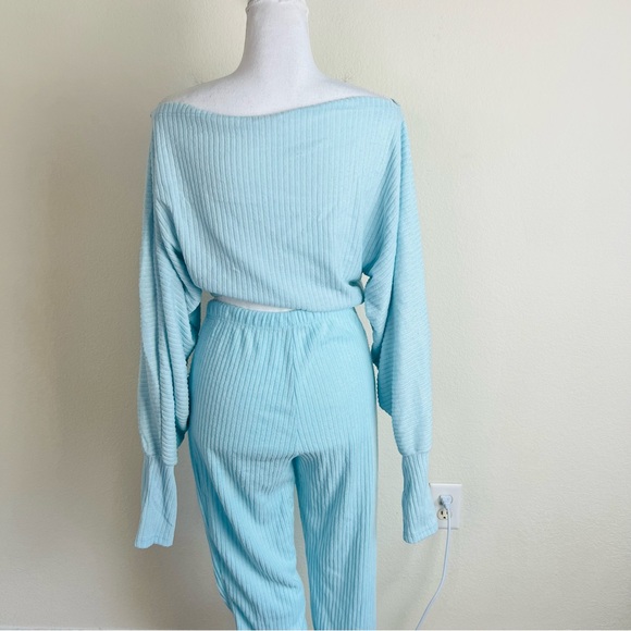 Fashion Nova Aqua Blue Ribbed Long Sleeve & Pants Set - Picture 9 of 14